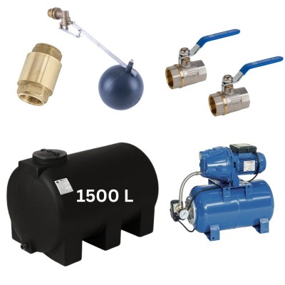 Kit "Drinkwater 1500L" met Mavil watertank (zwart, horizontaal) en hydrofoorpomp Speroni - 