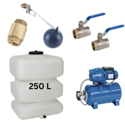 Kit "Drinkwater 250L" met watertank Mavil (wit, rechthoekig) en hydrofoorpomp Speroni - 