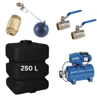 Kit „Drinkwater 250L“ met Mavil watertank (zwart, rechthoekig) en hydrofoorpomp Speroni - 