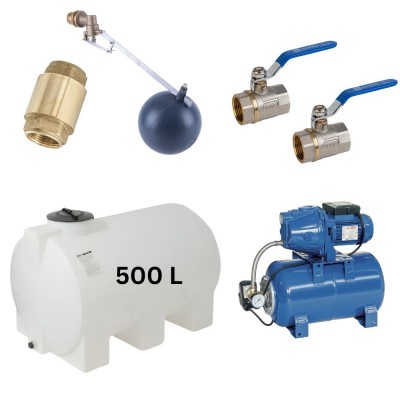 Kit "Drinkwater 500L" met watertank Mavil (wit, horizontaal) en hydrofoorpomp Speroni - 