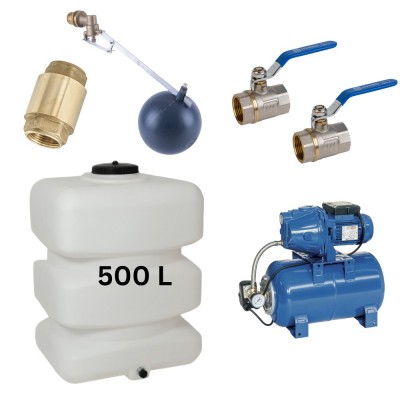 Kit "Drinkwater 500L" met watertank van Mavil (wit, rechthoekig) en hydrofoorpomp Speroni - 