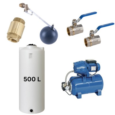 Kit "Drinkwater 500L" met watertank van Mavil (wit, cilindervormig) en hydrofoorpomp Speroni - 