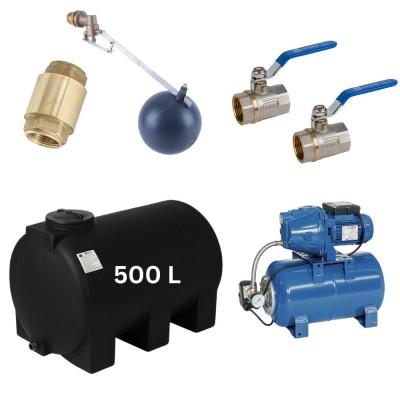 Kit "Drinkwater 500L" met Mavil watertank (zwart, horizontaal) en hydrofoorpomp Speroni - 