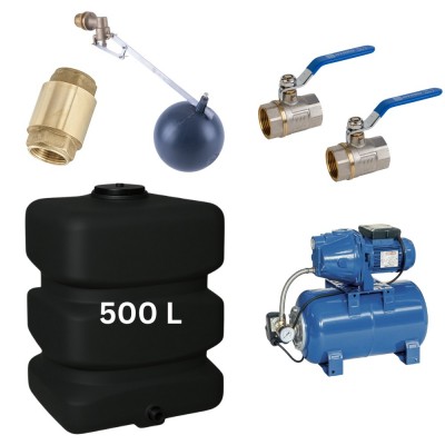 Kit "Drinkwater 500L" met watertank Mavil (zwart, rechthoekig) en hydrofoorpomp Speroni - 