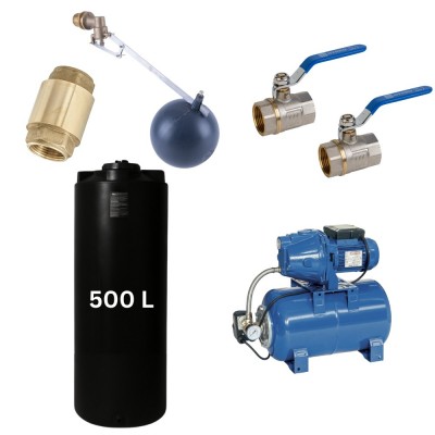 Kit "Drinkwater 500L" met Mavil watertank (zwart, cilindrisch) en hydrofoorpomp Speroni - 