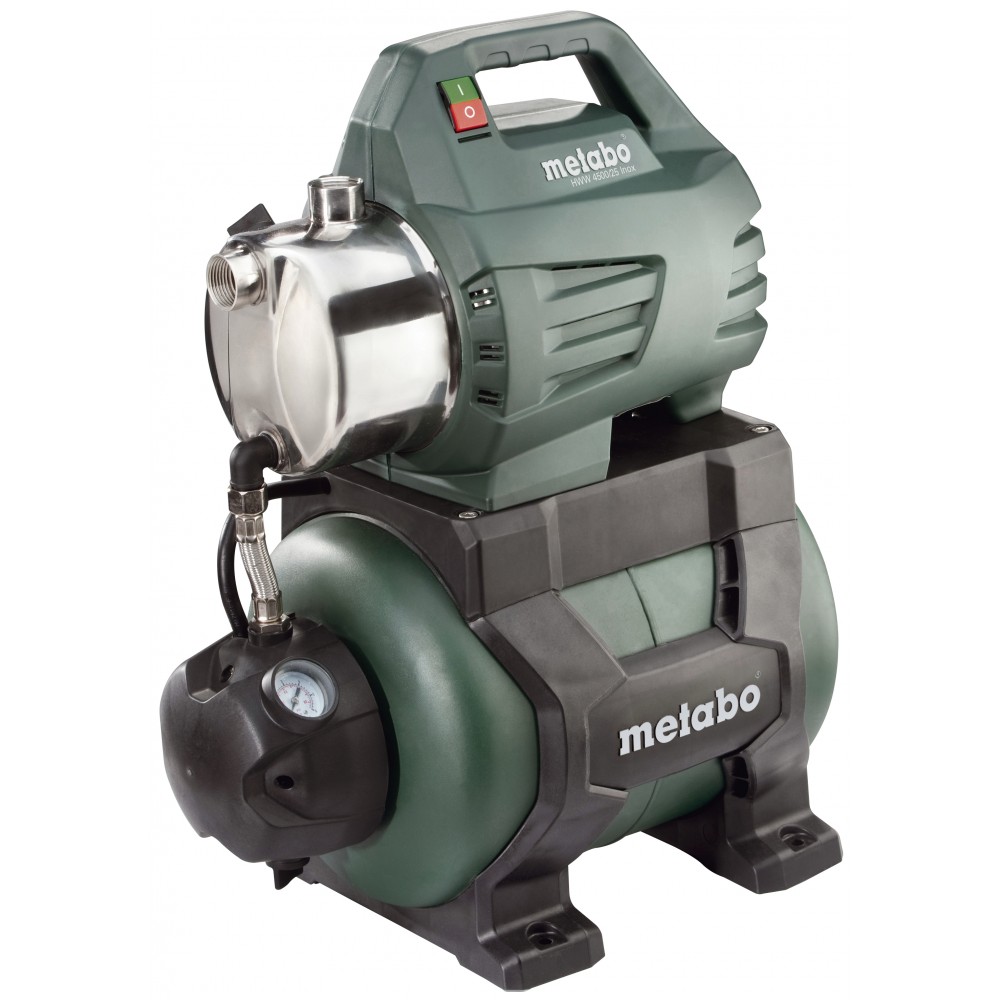 Enkelfasige hydrofoorpomp METABO HWW 4500/25 INOX – 1300 W, debiet 4500 l/u, opvoerhoogte 48 m, tankinhoud 24 L |  |  |