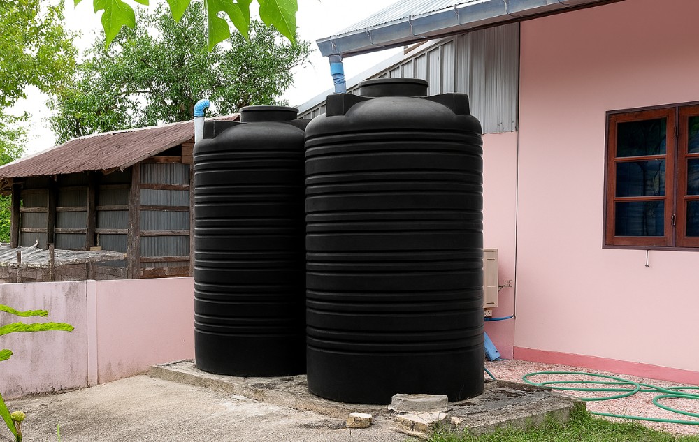 Black drinking water storage tanks