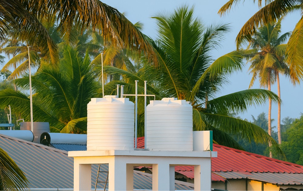 White drinking water storage tanks